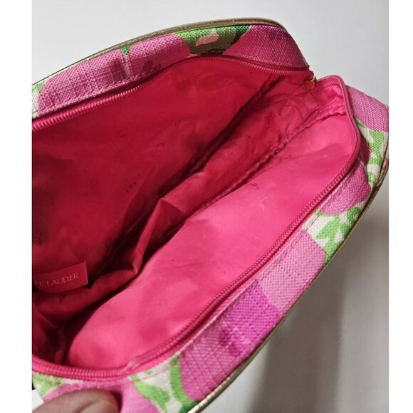 Lilly Pulitzer for Estee Lauder Makeup Bag Pink Floral Print Gold Piping Zipper - Picture 6 of 6